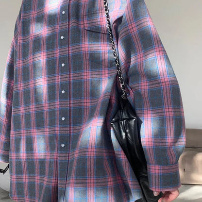 Dames Blouse Oversized Geruit Blauw met Zakken