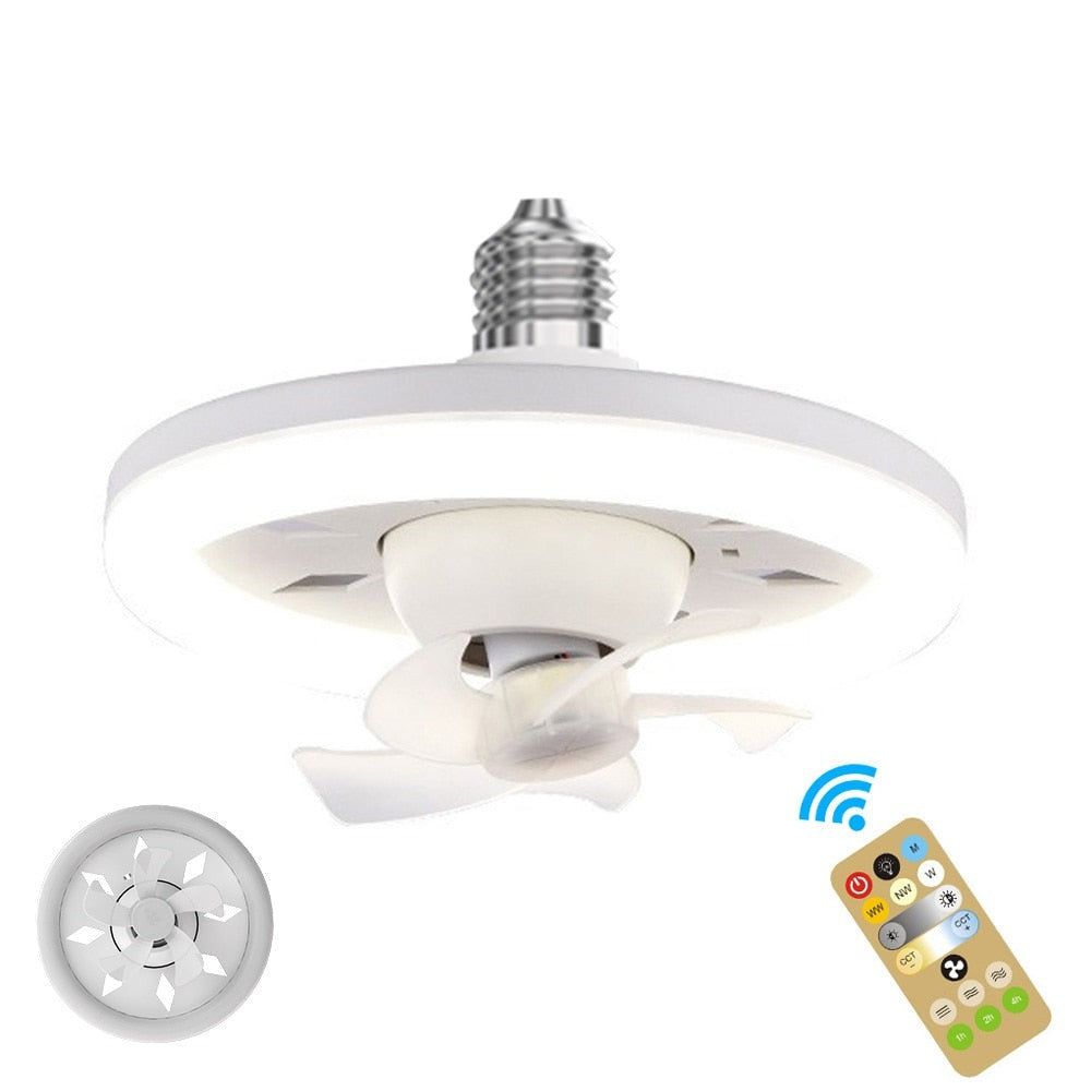 Verstelbare Plafondventilator met Geïntegreerde Verlichting 360° Zwenkkop E27 Fitting Dimbaar LED