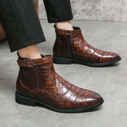 Heren Enkellaars Luxe Leer met Croco Print