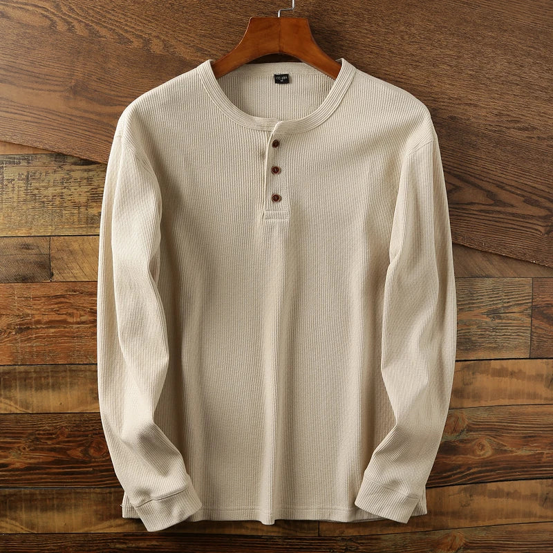 Heren Henley Shirt Lange Mouwen Klassiek Met Knoopsluiting