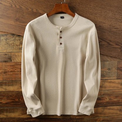Heren Henley Shirt Lange Mouwen Klassiek Met Knoopsluiting