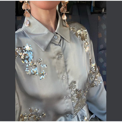 Zilveren Broek en Blouse Set voor Vrouw Glamour Look