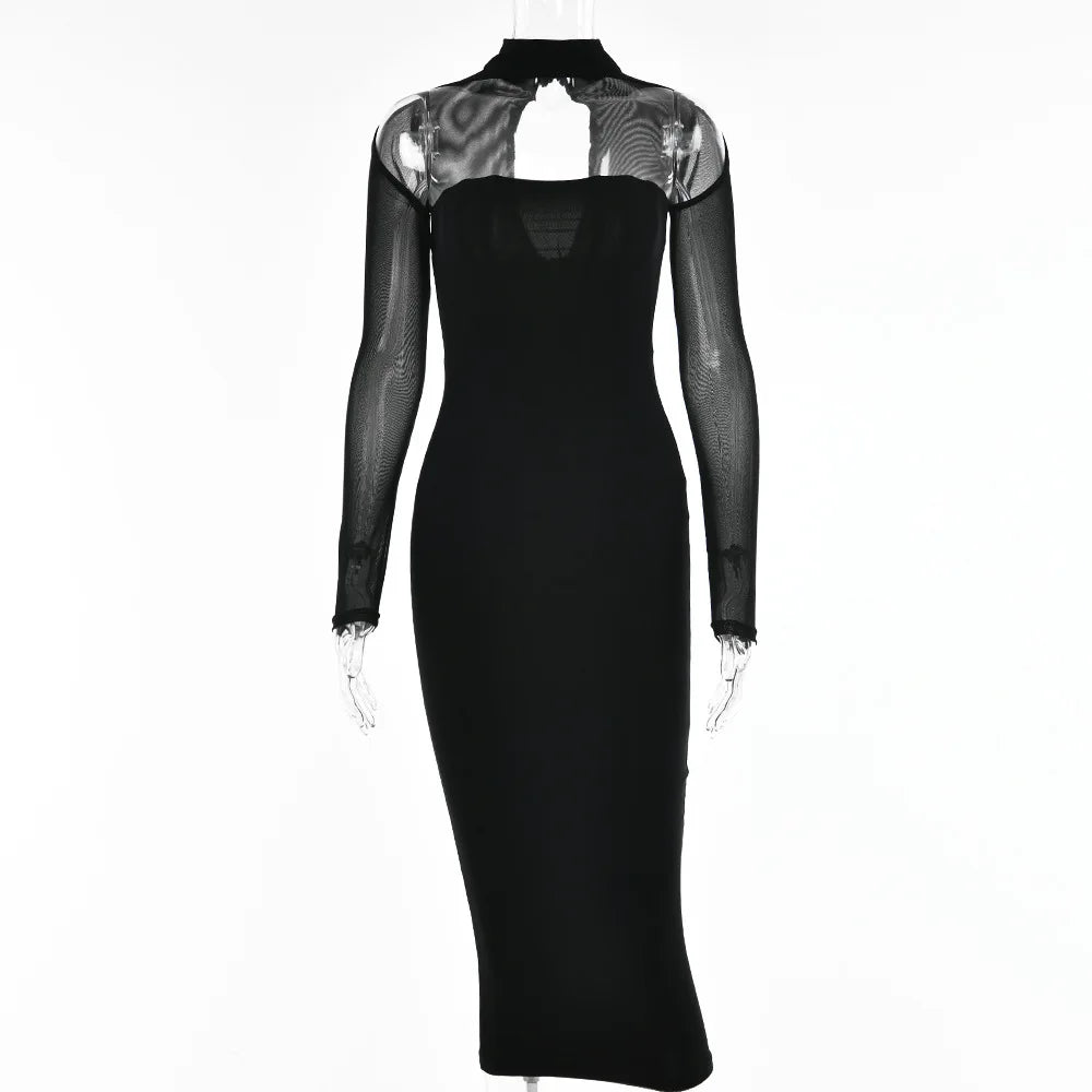 Midi-jurk Met Lange Mouwen - Elegante Y2K Stijl