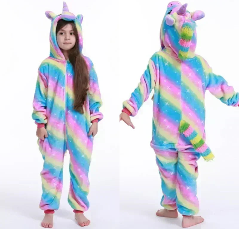 Unicorn Onesie Kind Fleece Regenboog Pyjama Met Capuchon Meisjes Huispak Verkleedpak Warm Zacht Comfortabel