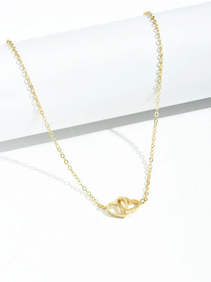 Ketting Hartjes Dubbele Zilverkleurige Halsketting