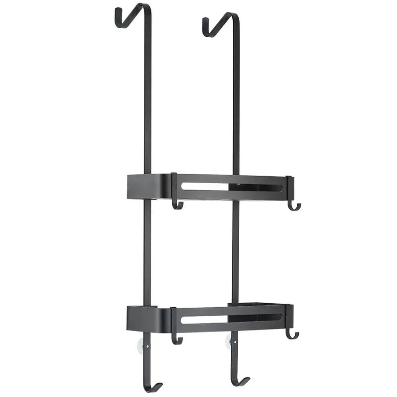 Doucherek Aluminium Zwart Zilver 2 of 3 Laags Hangend Douchedeur Badkamerkast Geen Boren Shampoohouder Opbergrek Badkamer Organizer