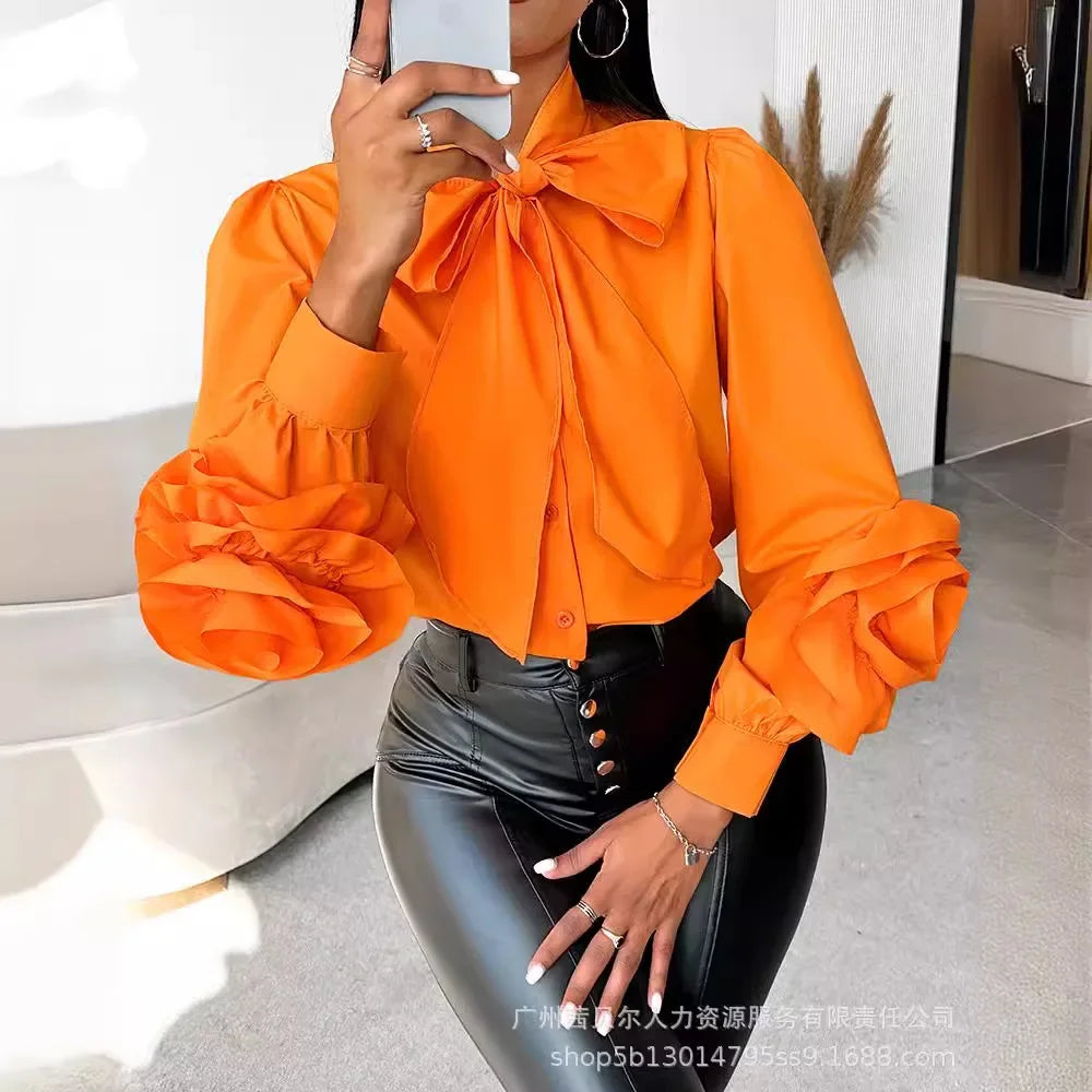 Vrouwen Strikshirt Bloemenpatroon Oranje