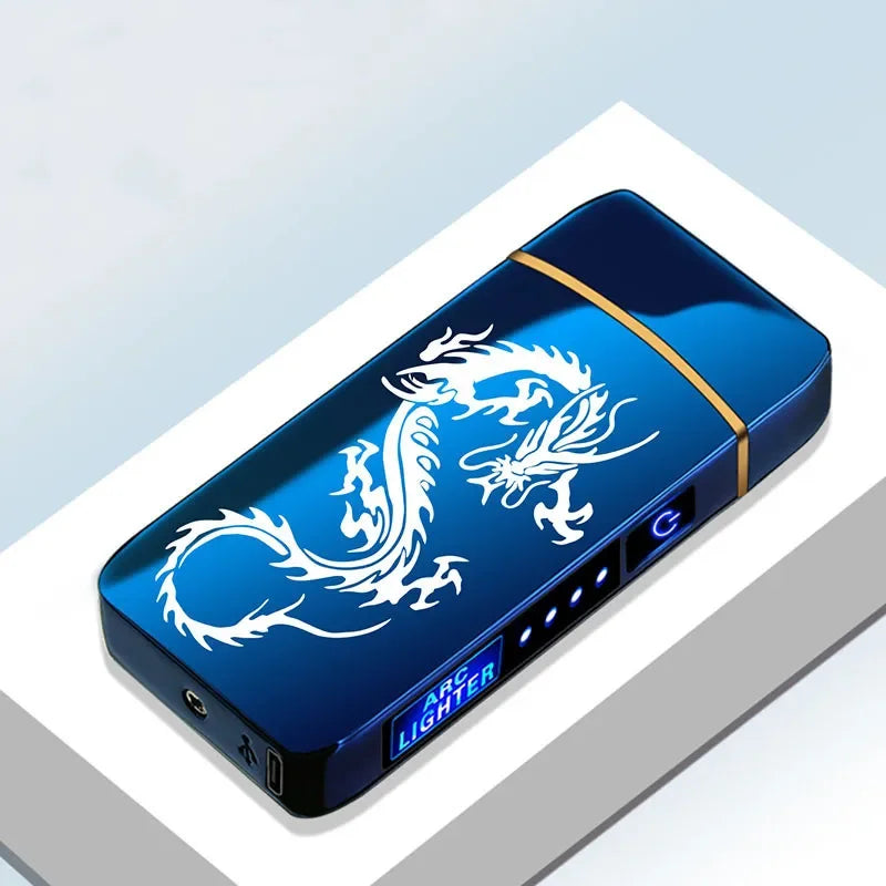 Elektronische Plasma Aansteker USB Oplaadbaar Winddicht Metaal Blauw Voor Kaarsen Pijp Muggenspiralen Dubbele Boog Touchsensor LED Display