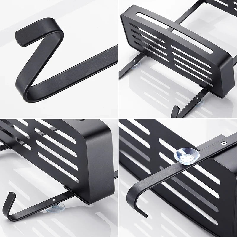 Doucherek Aluminium Zwart Zilver 2 of 3 Laags Hangend Douchedeur Badkamerkast Geen Boren Shampoohouder Opbergrek Badkamer Organizer