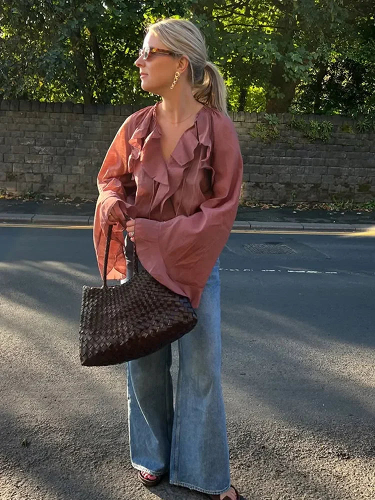 Vrouwelijke Blouse Transparant Bruin Elegante Stijl
