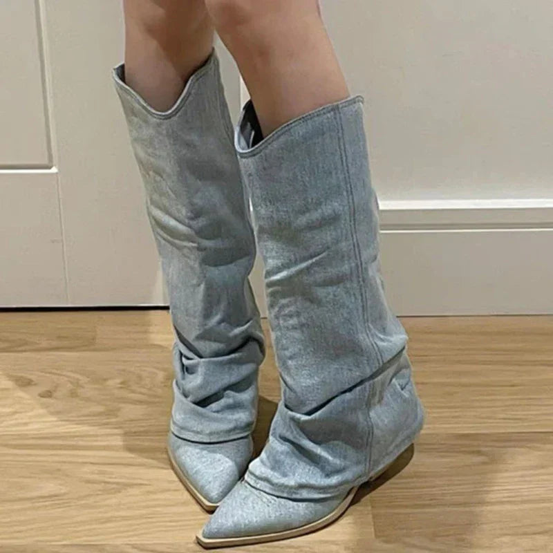 Blauwe Knielaarzen van Jeans Stof voor Dames - StudioMarella