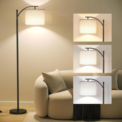 Boog Vloerlamp Met Stoffen Kap 3 Lichtkleuren LED Modern Woonkamer