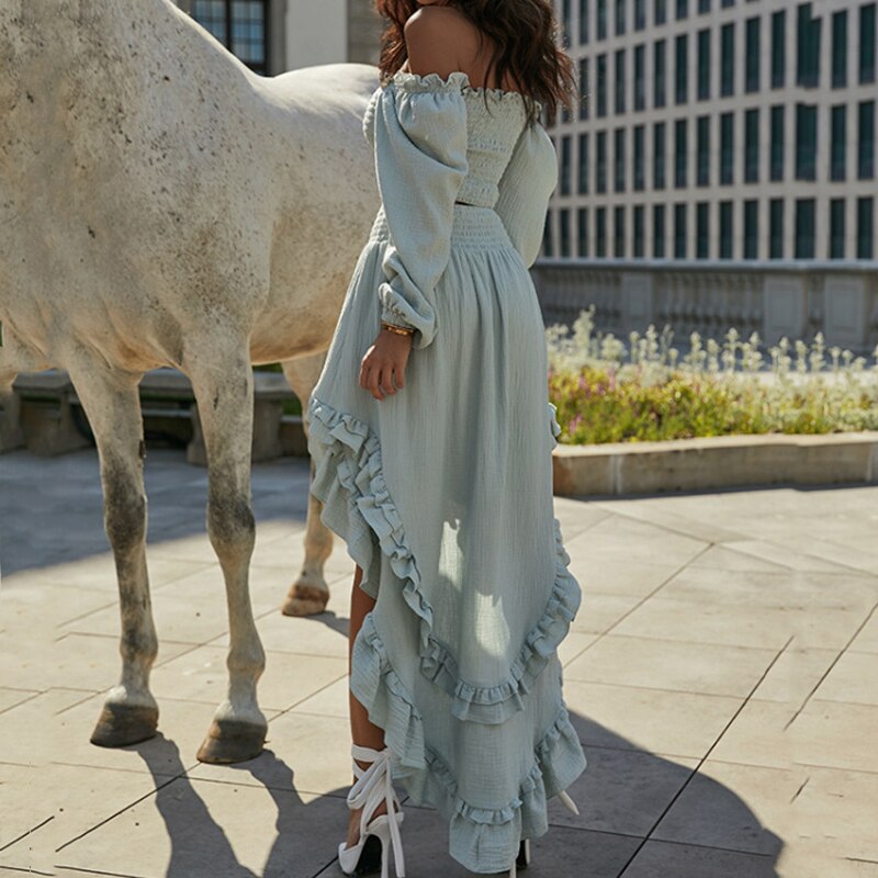Vrouwelijke Rok en Top Set met Ruffles en Bloem Patronen