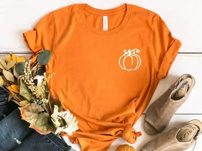 Dames T-shirt Herfst Pompoenprint Oranje Kawaii Stijl - StudioMarella