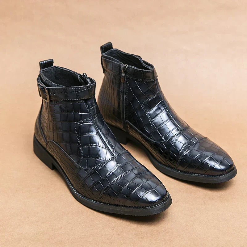 Heren Enkellaars Luxe Leer met Croco Print