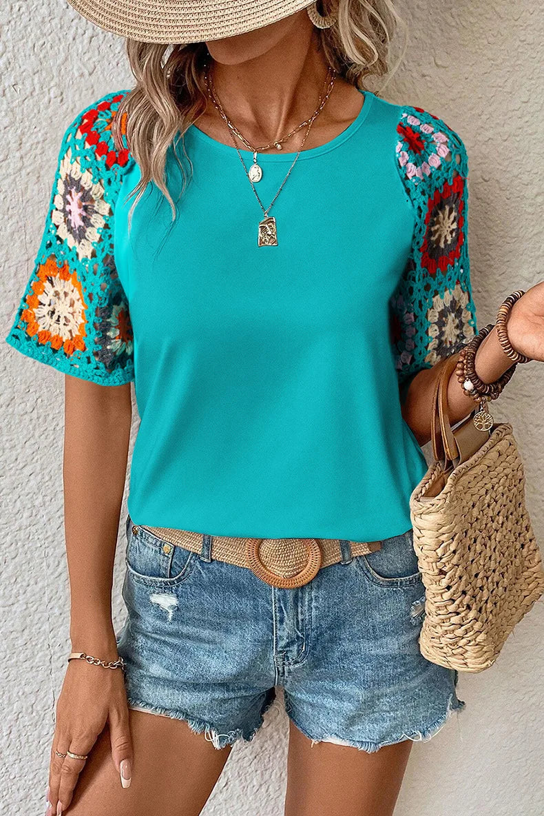 Vrouwelijke Blouse met Gehaakte Kanten Detail