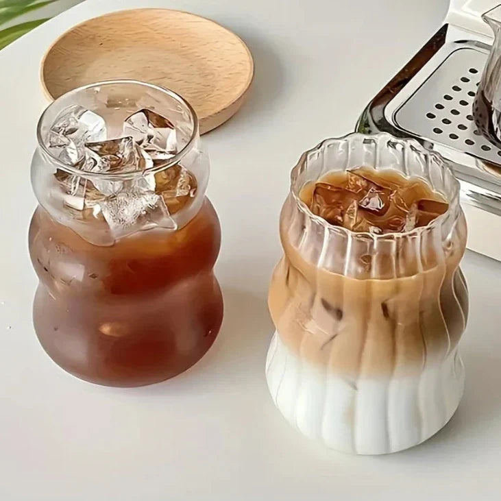 Geribbelde Glazen Tumbler Set 4-Delig Hittebestendig Borosilicaatglas Modern Design
