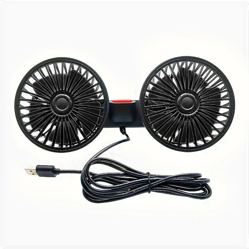 Draagbare Autoventilator met Dubbele Kop 360° Verstelbaar USB Oplaadbaar 3 Snelheden Hoofdsteun Nekkoeler voor Auto Huis Camper