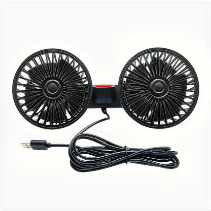 Draagbare Autoventilator met Dubbele Kop 360° Verstelbaar USB Oplaadbaar 3 Snelheden Hoofdsteun Nekkoeler voor Auto Huis Camper