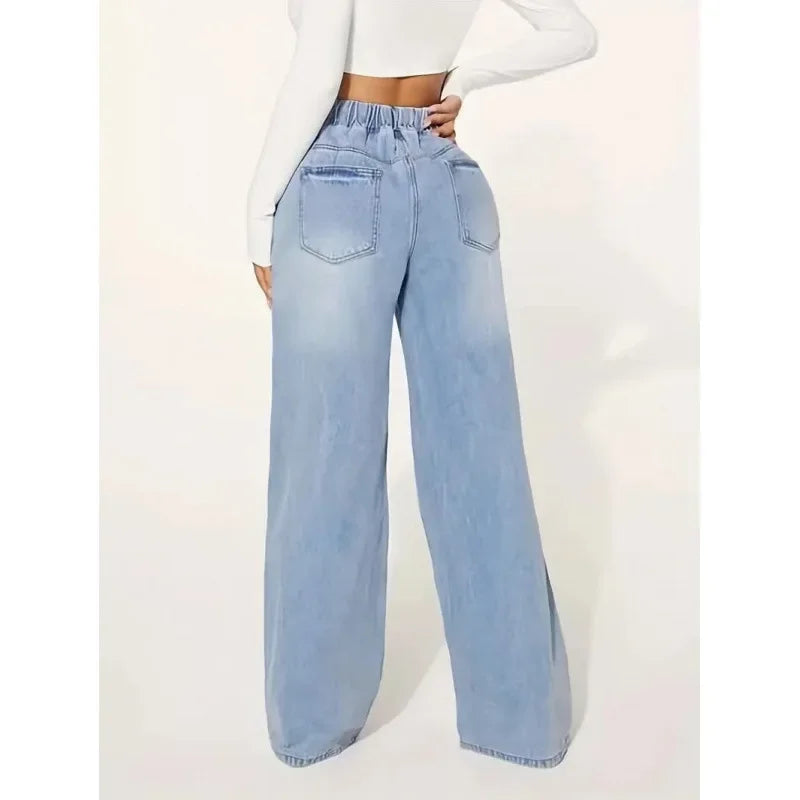 Dames Jeans High Waist Elastisch met Strik en Stretchstof