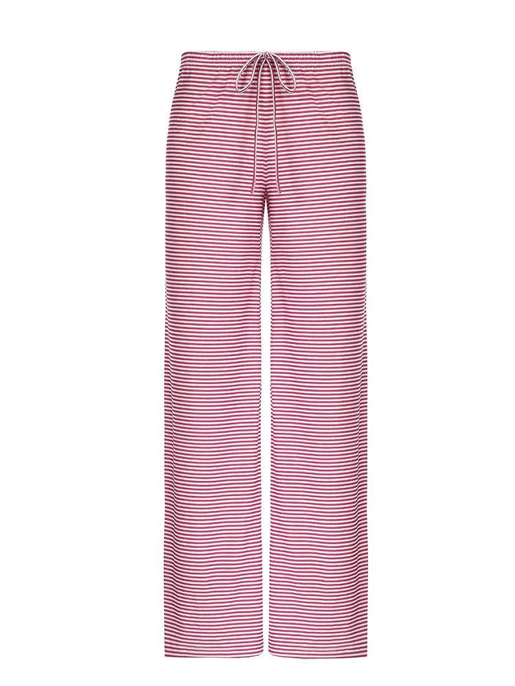 Dames Oversized Broek Blauw Gestreept Comfy Stijl