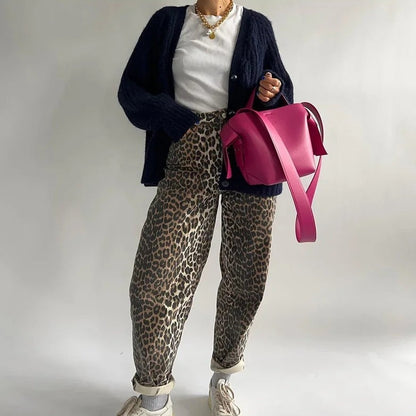 Hoge Taille Damesjeans Luipaardprint Elastisch