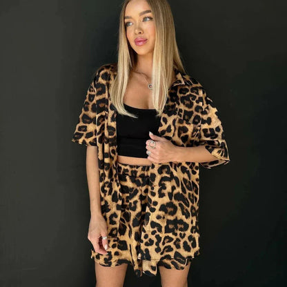 Luipaardprint Blouse Broek Set Tweedelig Dameskleding