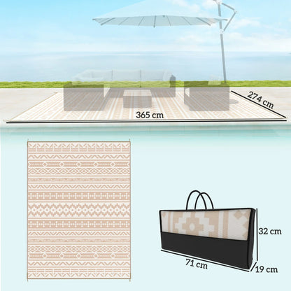 Buitenkleed Omkeerbaar 365x274cm Beige Polypropyleen Tuinkleed Camping Picknick Terras Vloermat Opvouwbaar Transporttas