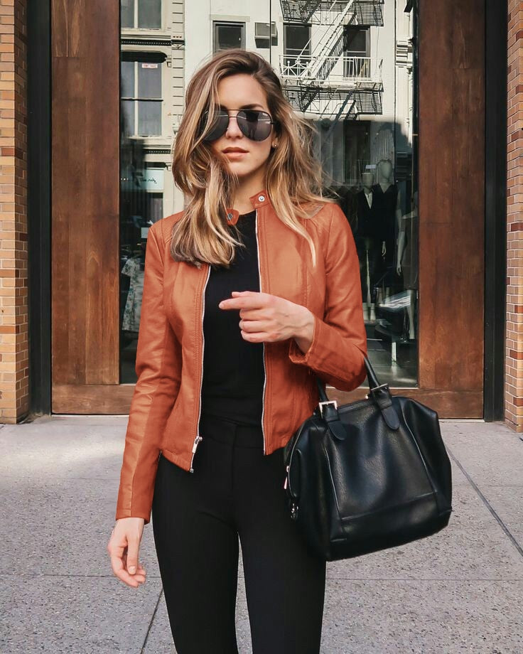 Dames Leren Jas Slim Fit Modern Stijlvol