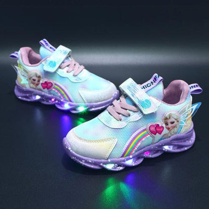 LED kinderschoenen glitter regenboog roze klittenband spelen wandelen lichtgevende sneakers meisjes
