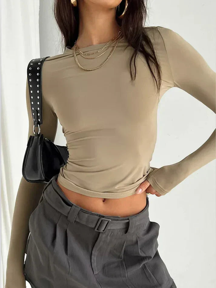 Vrouwelijke Top Lange Mouwen Strak Fit Bodycon