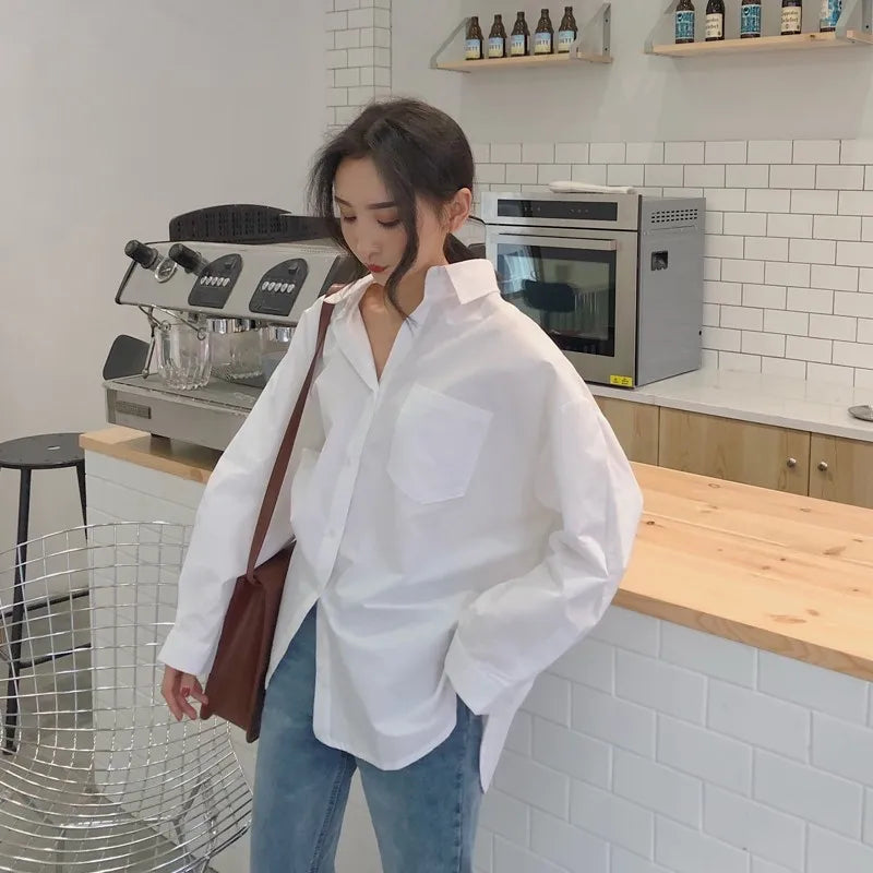 Vrouwen Blouse Oversized met Kraag en Lange Mouwen