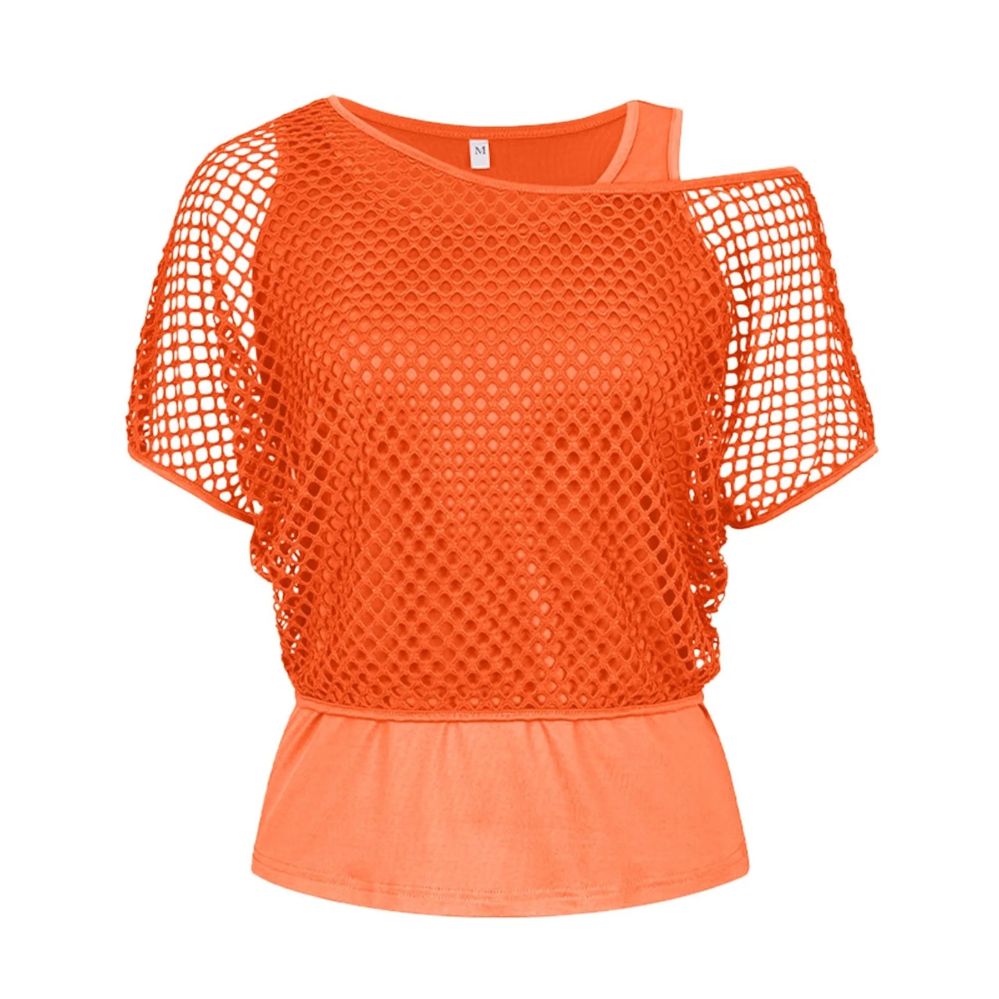 Vrouwen T-shirt Off-Shoulder Mesh Oranje Zomer