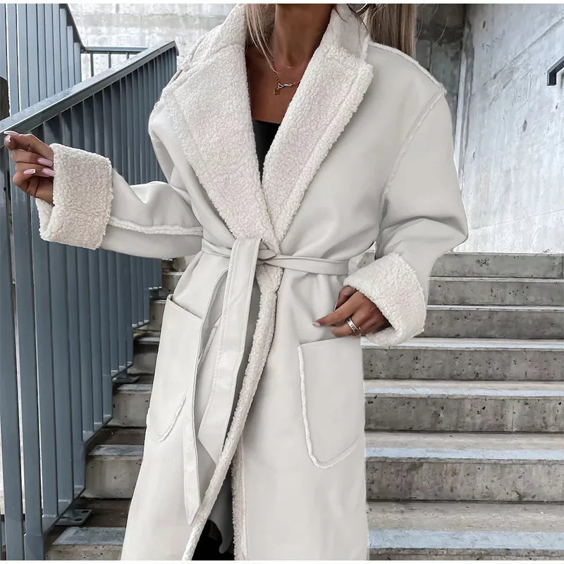 Leren Jas Bontkraag Warme Winterjas voor Dames