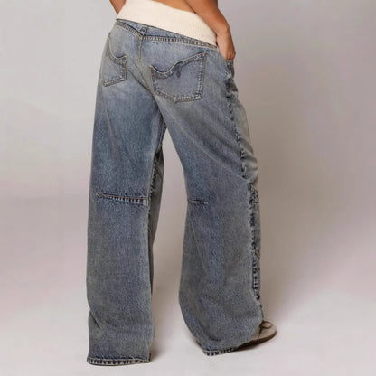 Baggy Jeans voor Vrouw met Elasticiteit en Hoge Taille