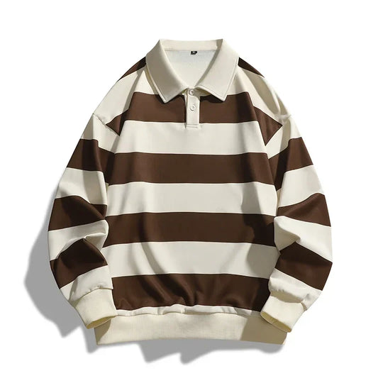 Heren Polo Trui Lange Mouwen Gestreept Rugby Stijl Casual Kleding - StudioMarella