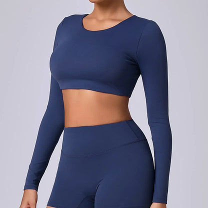 Vrouwelijke Cropped Top met Push-up Lange Mouwen