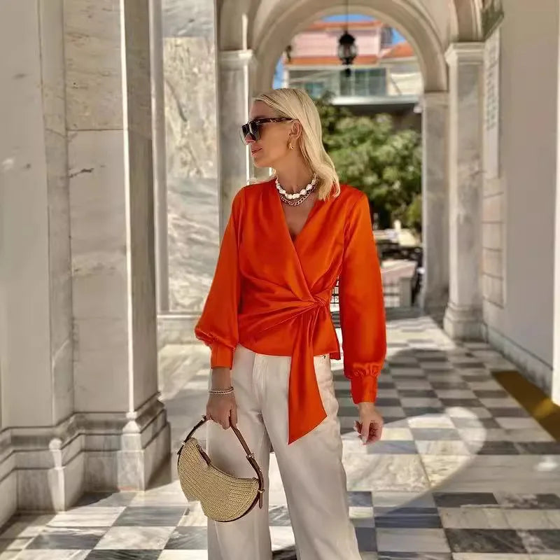Vrouwen Blouse Oranje Elegante Zomerjurk