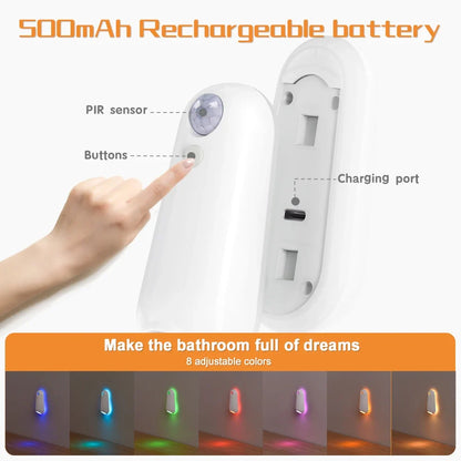 Toilet Nachtlampje Met Bewegingssensor RGB 7 Kleuren Oplaadbaar Waterdicht IPX3