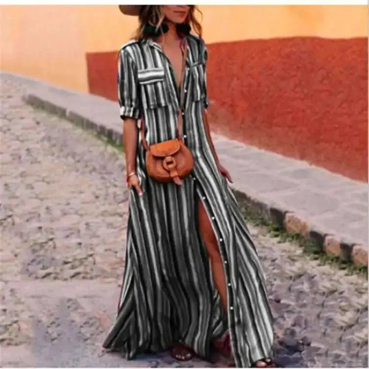 Maxi Jurk Lange Gestreept Zomerjurk Casual Dameskleding