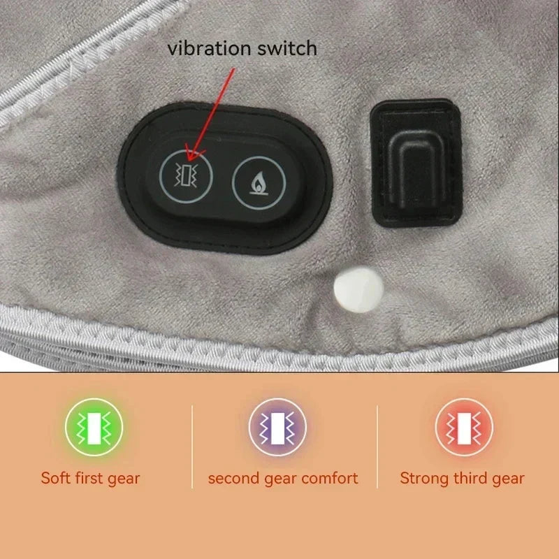 Verwarmde Nek- en Schoudermassager met Vibratie USB Warmtekussen Draagbaar Ergonomisch Plüche 3 Temperatuurstanden Timer Grijs voor Thuis Kantoor