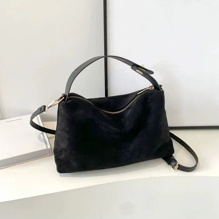 Luxe Suede Handtas Zwart Elegante Vrouwentas