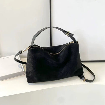 Luxe Suede Handtas Zwart Elegante Vrouwentas