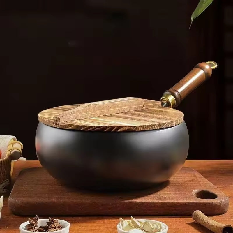 Gietijzeren Wokpan Met Deksel Zwart Oven Geschikt 24cm