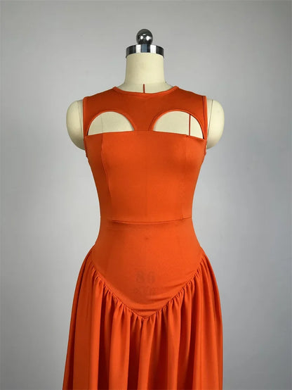 Boho Maxi Jurk Oranje Hoge Taille voor Dames