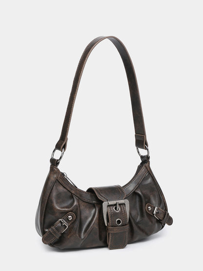 Vintage Hobo Tas van Kunstleer met Gesp en Verstelbare Schouderriem