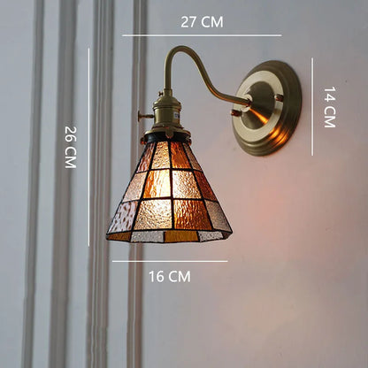 Tiffany Wandlamp Gebrandschilderd Glas E27 Messing Retro Slaapkamer Woonkamer Gang Vintage Wandverlichting Knopschakelaar
