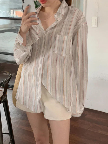 Oversized Shirt Met Lange Mouwen en Streepjes