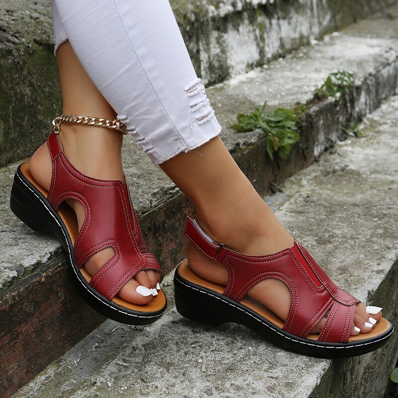 Orthopedische Sandalen Bruin Leder met Sleehak Comfortabel