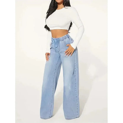 Dames Jeans High Waist Elastisch met Strik en Stretchstof - StudioMarella